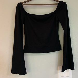 Square neck black long sleeve top with bell sleeves M